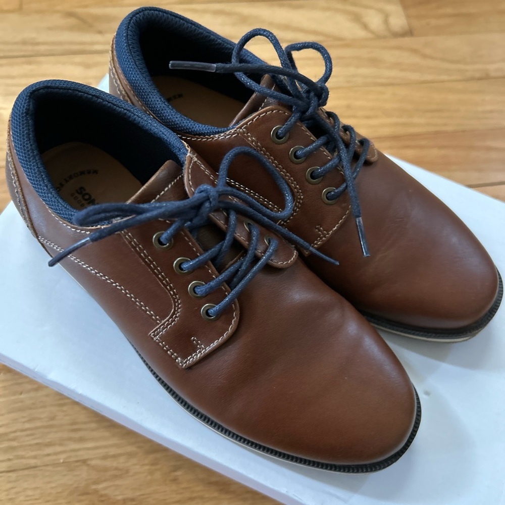 Sonoma Boys Lace Up Oxford Dress Shoes Cognac Brown Size 2.